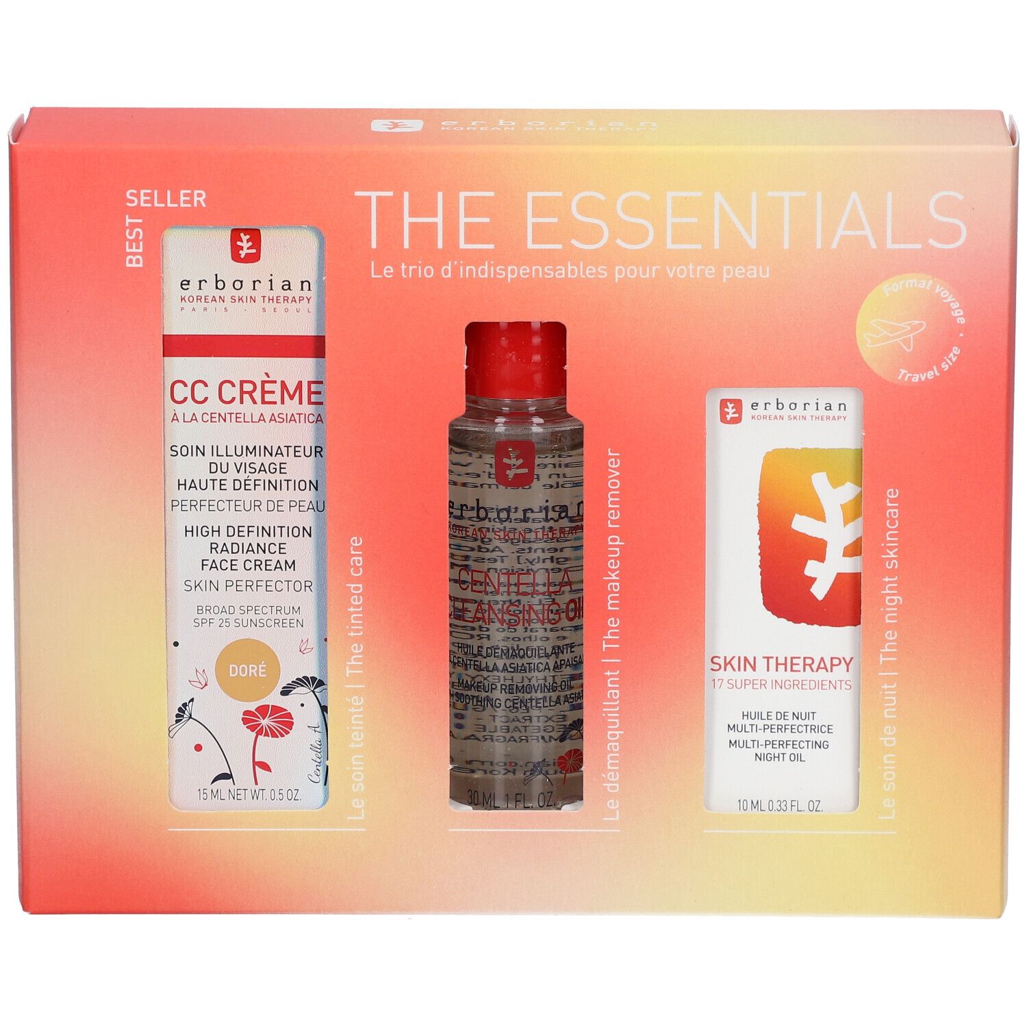 erborian THE ESSENTIALS Coffret CC Crème, Skin Therapy & Centella Oil Doré