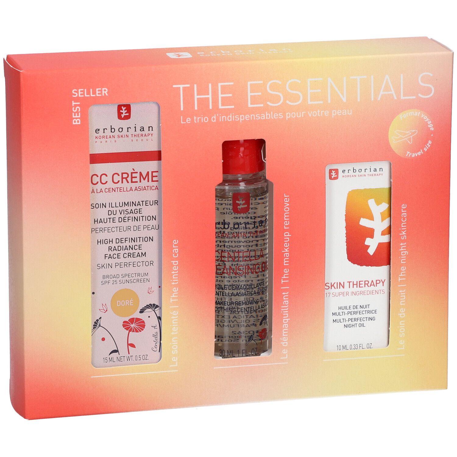 erborian THE ESSENTIALS Coffret CC Crème, Skin Therapy & Centella Oil Doré