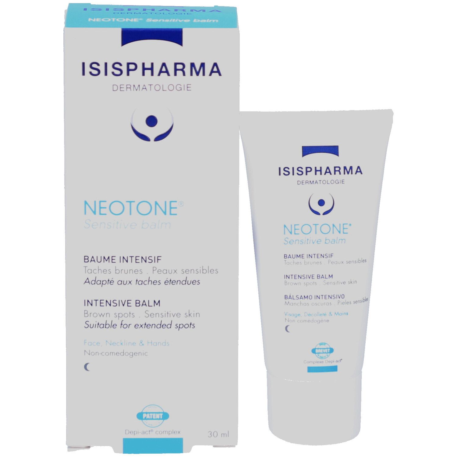 Emballage et tube. Emballage: ISISPHARMA, Neotone Sensitive Balm. Tube: même design.