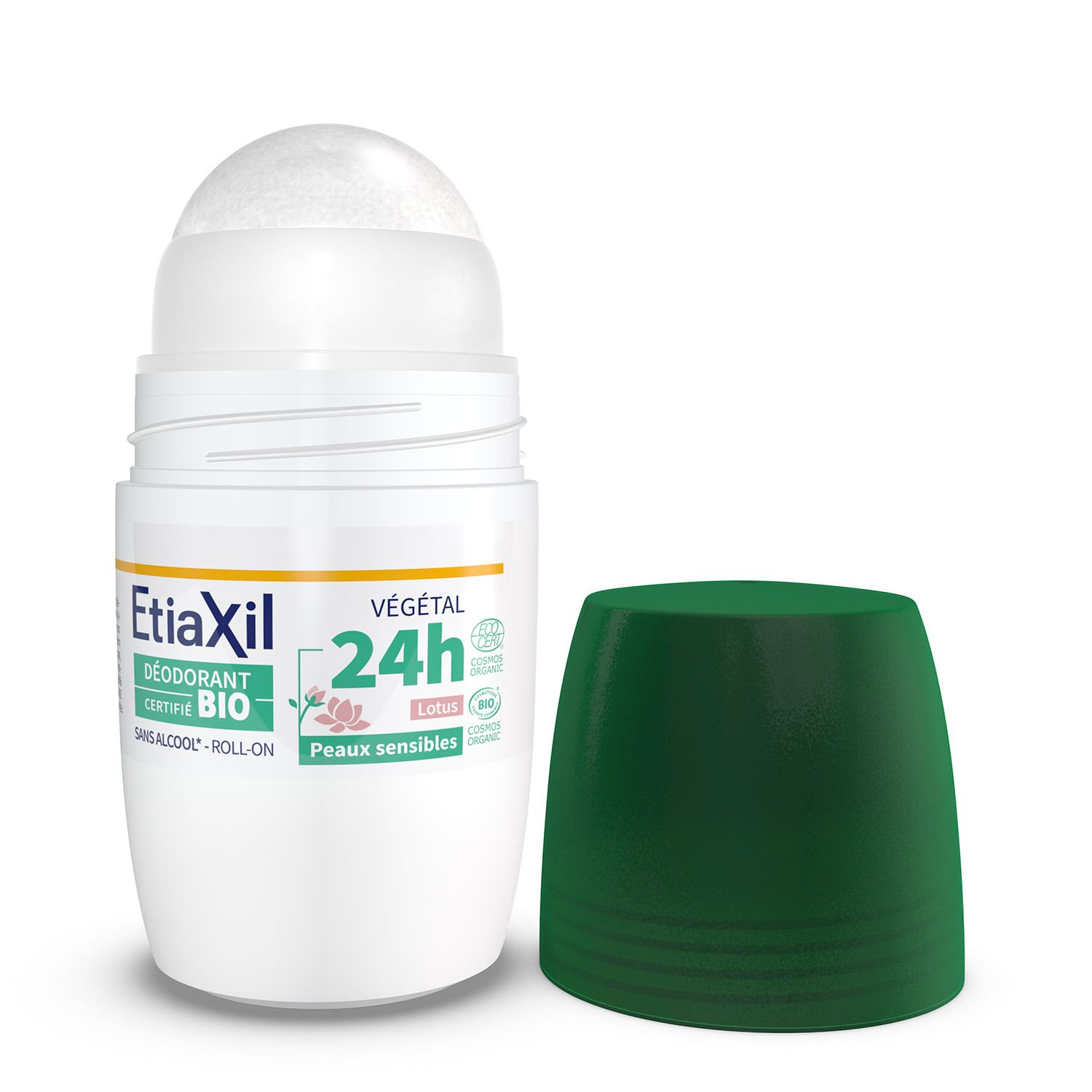 ETIAXIL - Déodorant Végétal - Certifié BIO Parfum Lotus 24H - Aisselles - Adapté aux peaux sensibles - Roll-on - 50 ml - Lot de 2