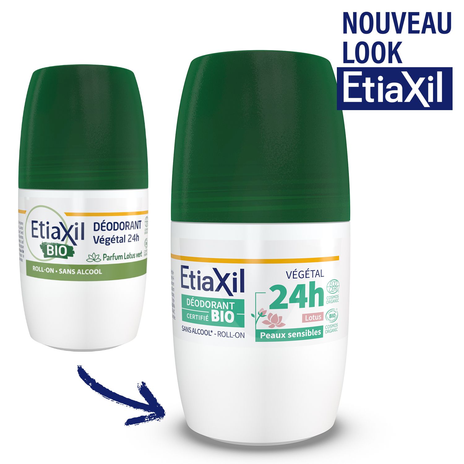 ETIAXIL - Déodorant Végétal - Certifié BIO Parfum Lotus 24H - Aisselles - Adapté aux peaux sensibles - Roll-on - 50 ml - Lot de 2