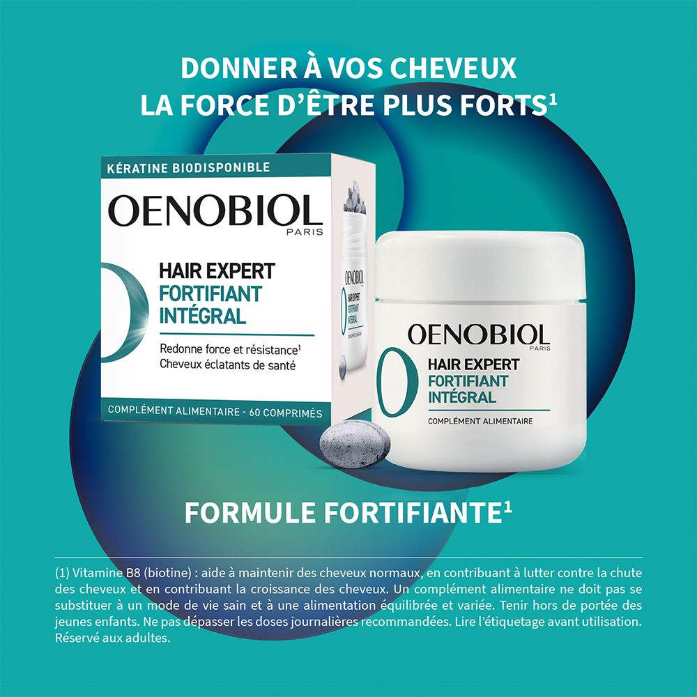 Emballage et pot du produit. Texte: Hair Expert Fortifiant intégral. Formule Fortifiante.