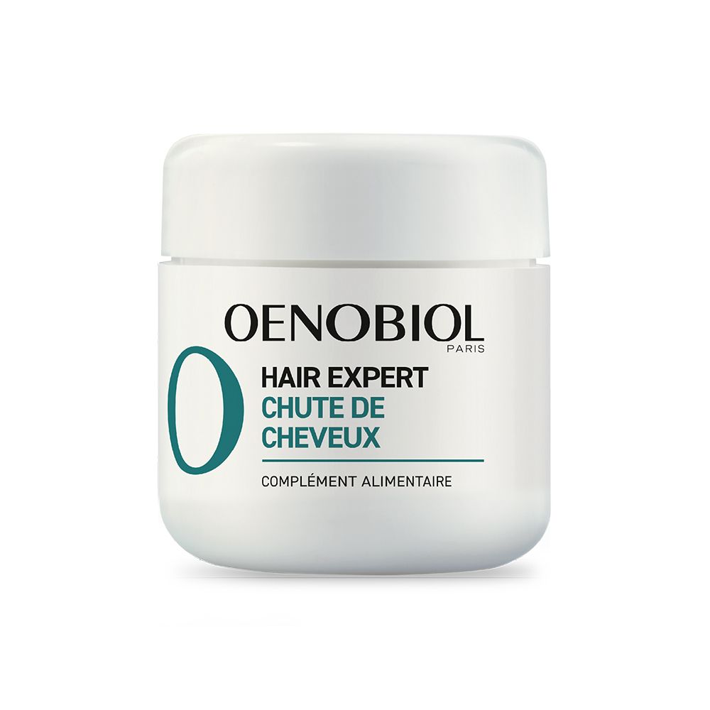 Pot OENOBIOL. Hair Expert Chute de Cheveux. Blanc avec O vert. Complément alimentaire.