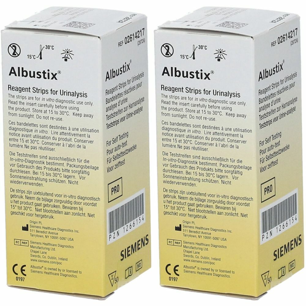 Bandelette urinaire test des protéines Albustix SIEMENS - Boîte de 50 - Bandelettes  urinaires - Robé vente matériel médical