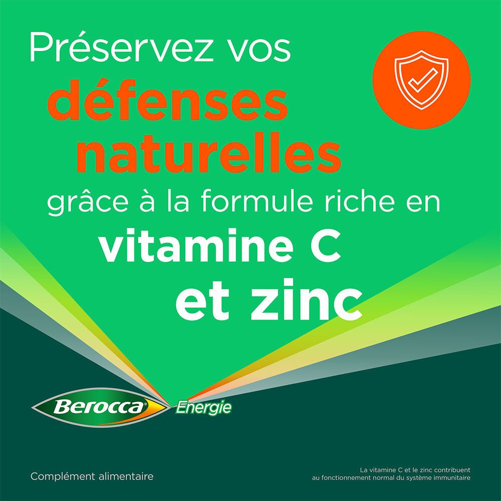 Fond vert avec texte: 'Préservez vos défenses naturelles' et 'vitamine C et zinc'.