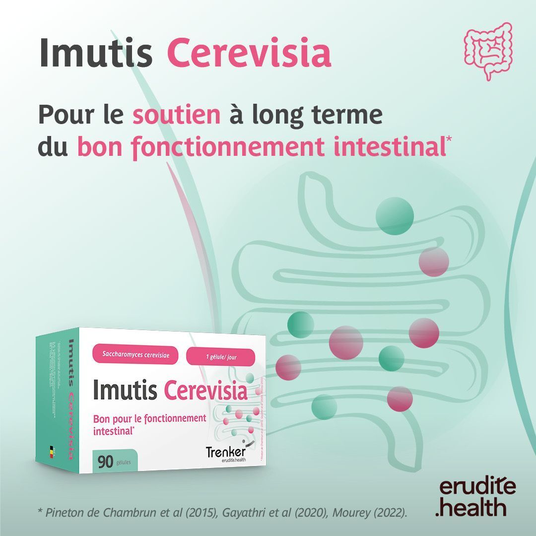 Boîte de Cerevisia de 90 gélules soutenant la fonction intestinale.