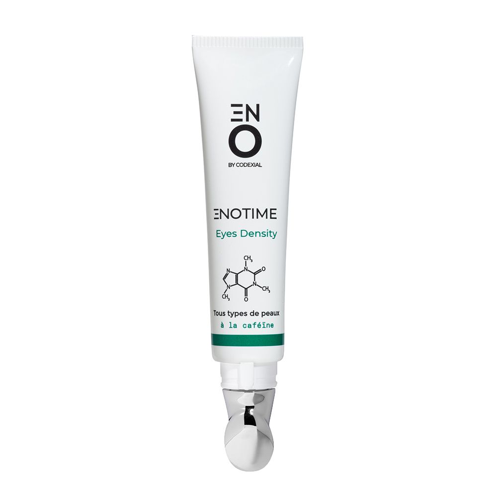 Tube blanc avec texte vert. Nom du produit et ingrédients imprimés. Applicateur à tête roulante.