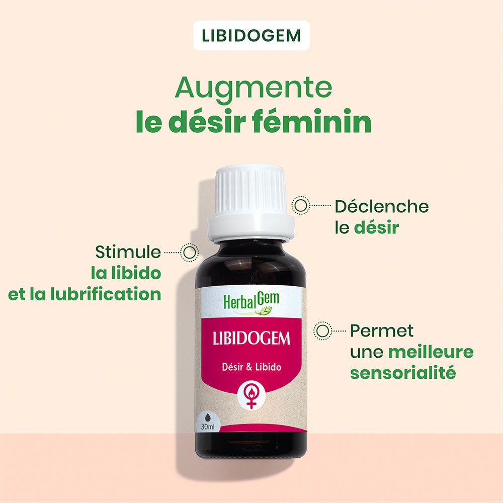 Flacon HerbalGem Libidogem. Augmente le désir féminin. Stimule la libido et la lubrification.
