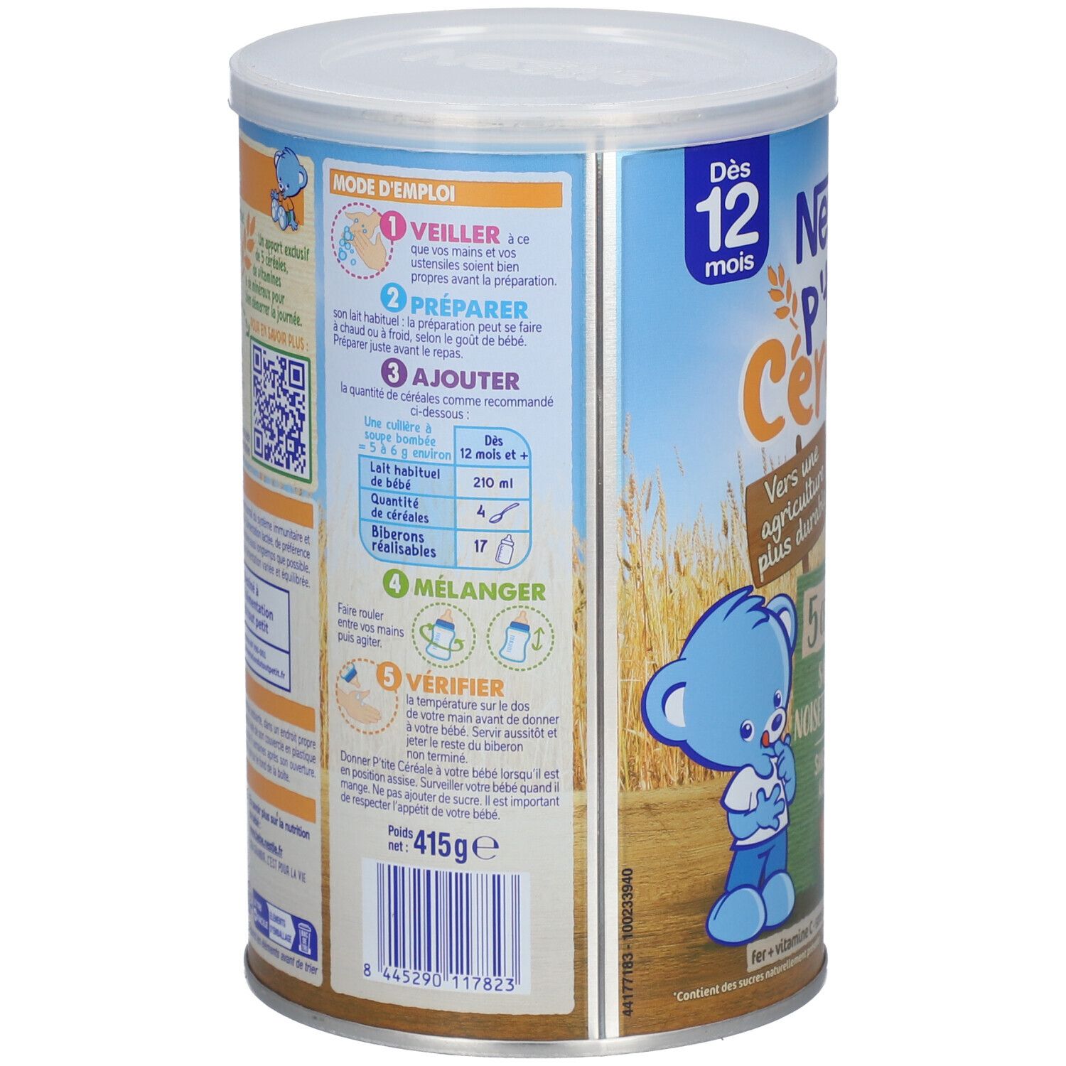 Nestlé® P'tite Céréale 5 Céréales Saveur Noisette Biscuit