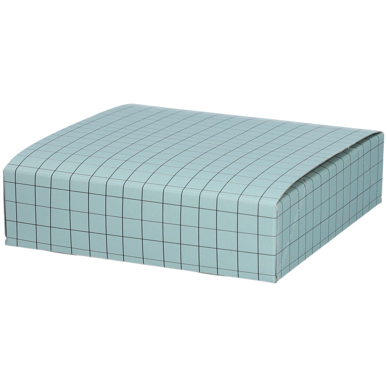 Coffret cadeau bleu clair à carreaux avec couvercle. Logo avril.