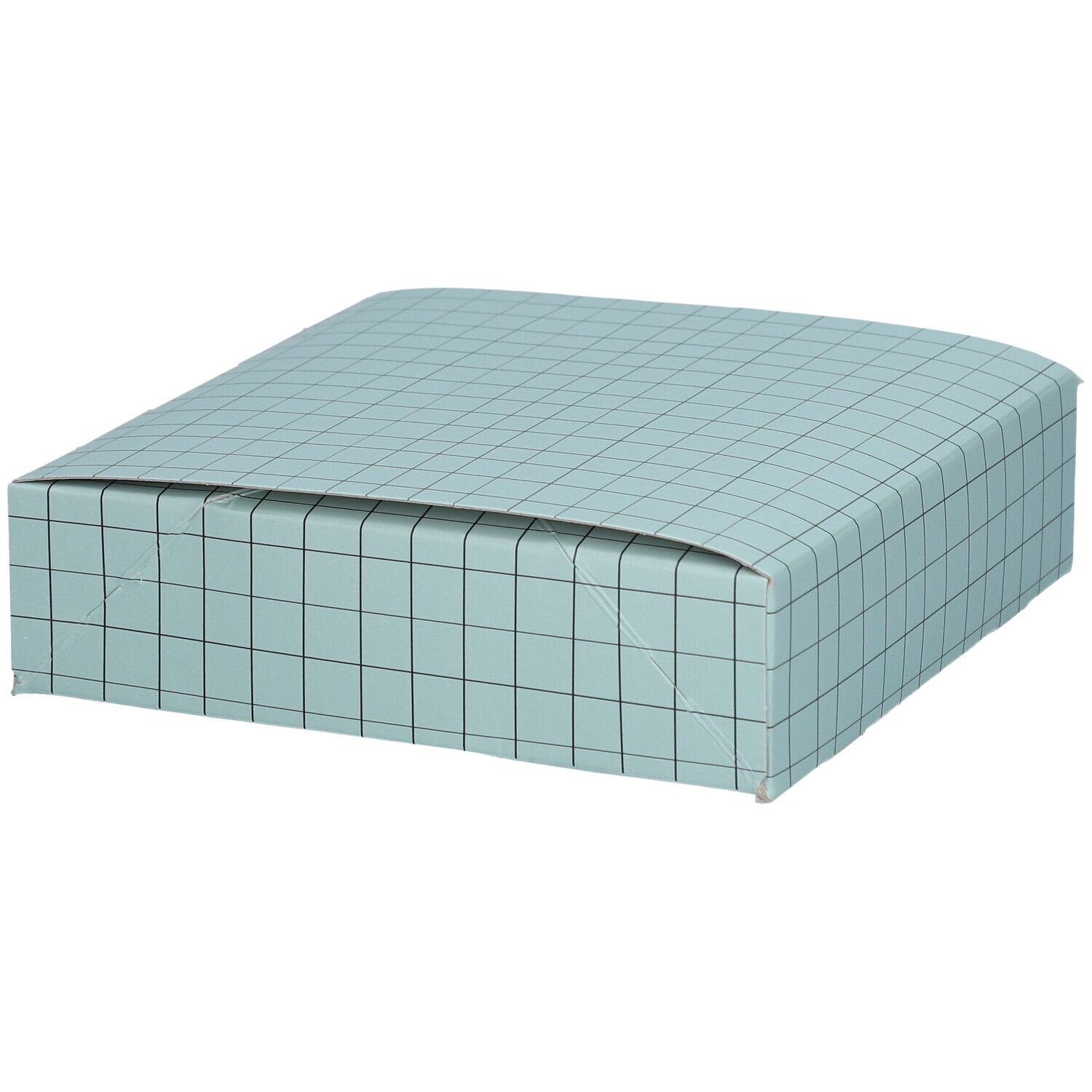 Coffret cadeau bleu clair à carreaux avec couvercle. Logo avril.