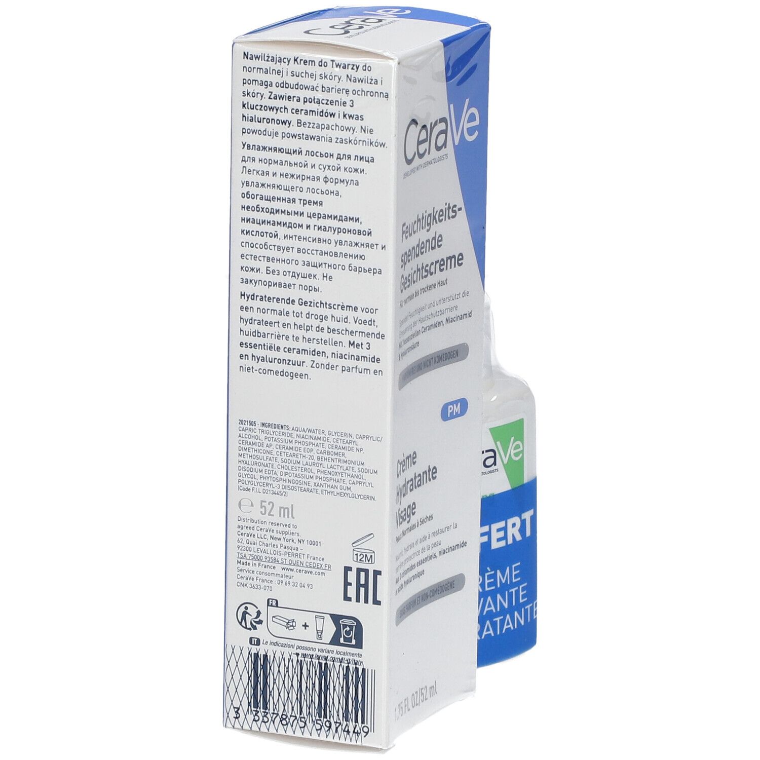 CeraVe Crème Hydratante Visage 52 ml + Crème Lavante 20 ml offerte pour les peaux normales à sèches