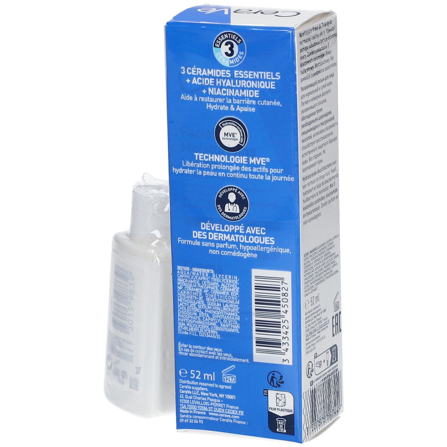 CeraVe Crème Hydratante Visage 52 ml + Crème Lavante 20 ml offerte pour les peaux normales à sèches