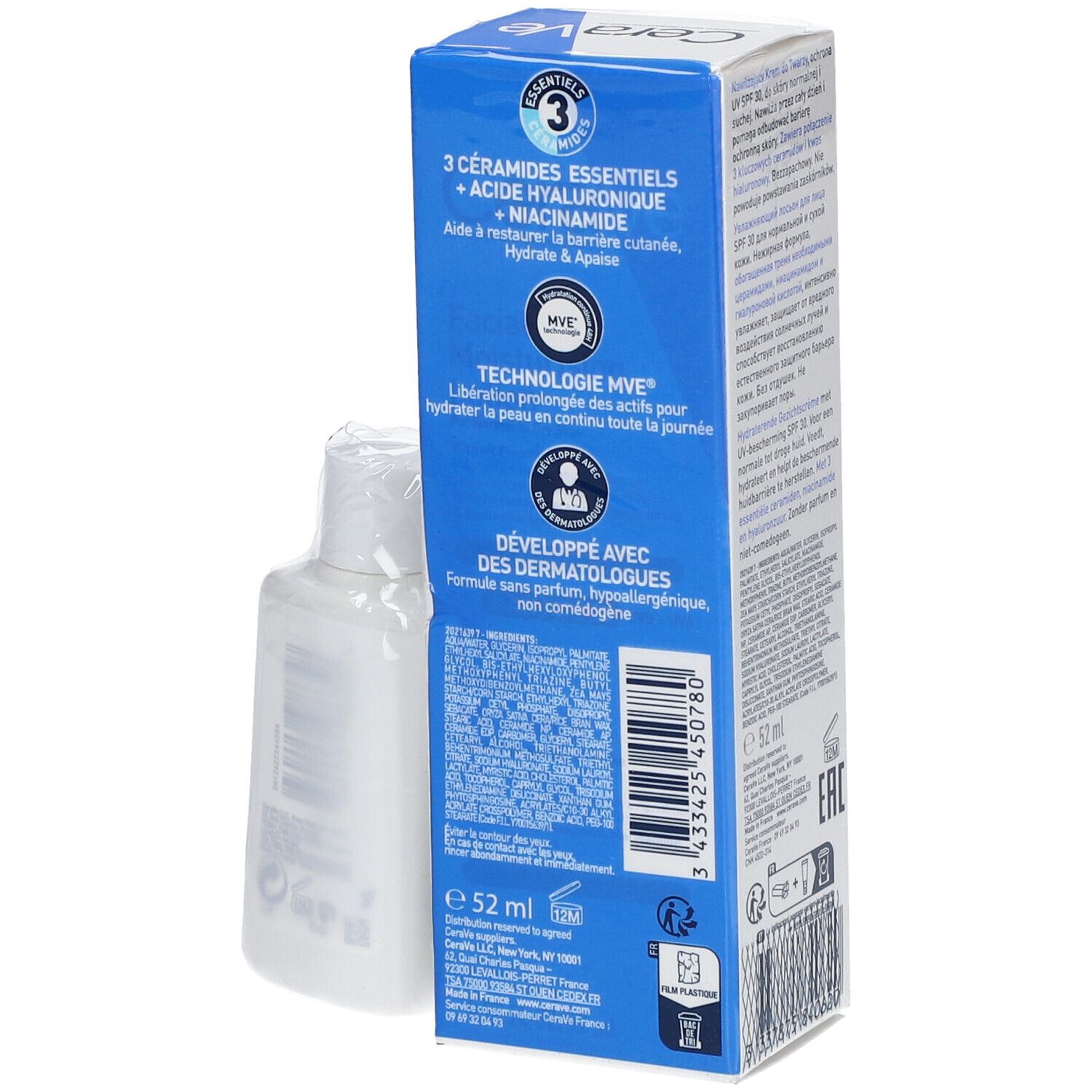 CeraVe Crème Hydratante Visage SPF 30 52ml + Crème Lavante 20ml offerte pour les peaux normales à sèches