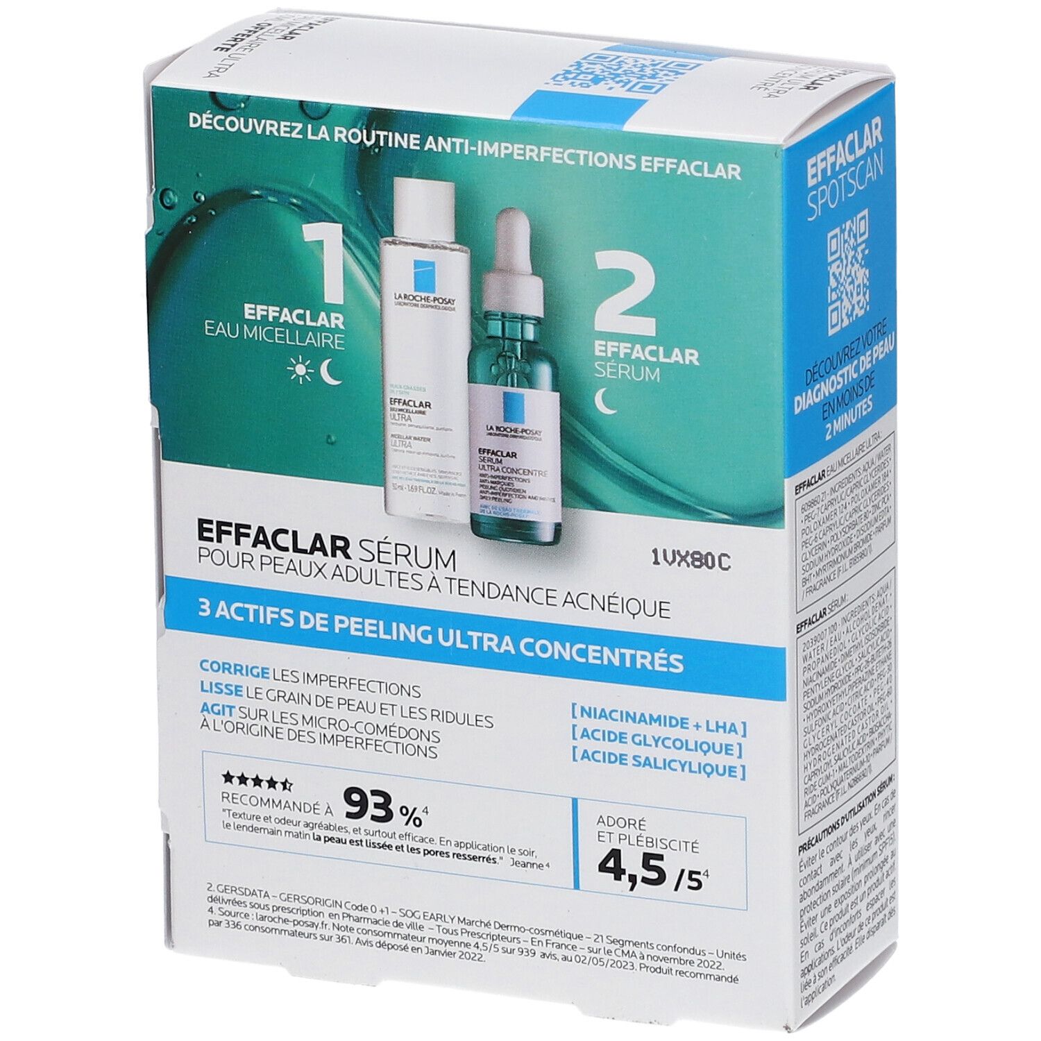 La Roche Posay Effaclar Coffret Sérum Ultra Concentré 30 Ml Eau Micellaire 50 Ml Offerte 30 Ml