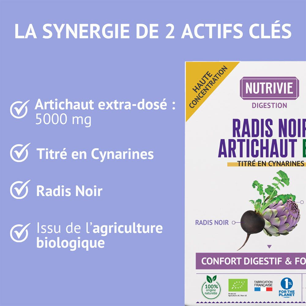 NUTRIVIE Radis Noir Artichaut BIO : Artichaut extra dosé, Radis Noir, agriculture bio.
