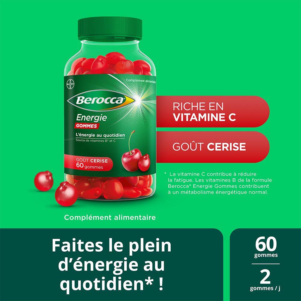 Berocca® Energie gommes  Multivitamines Réduction de la fatigue, vous aide à retrouver votre énergie au quotidien