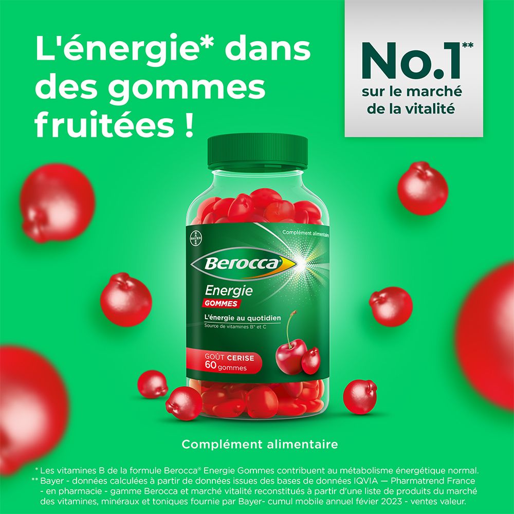 Berocca® Energie gommes  Multivitamines Réduction de la fatigue, vous aide à retrouver votre énergie au quotidien