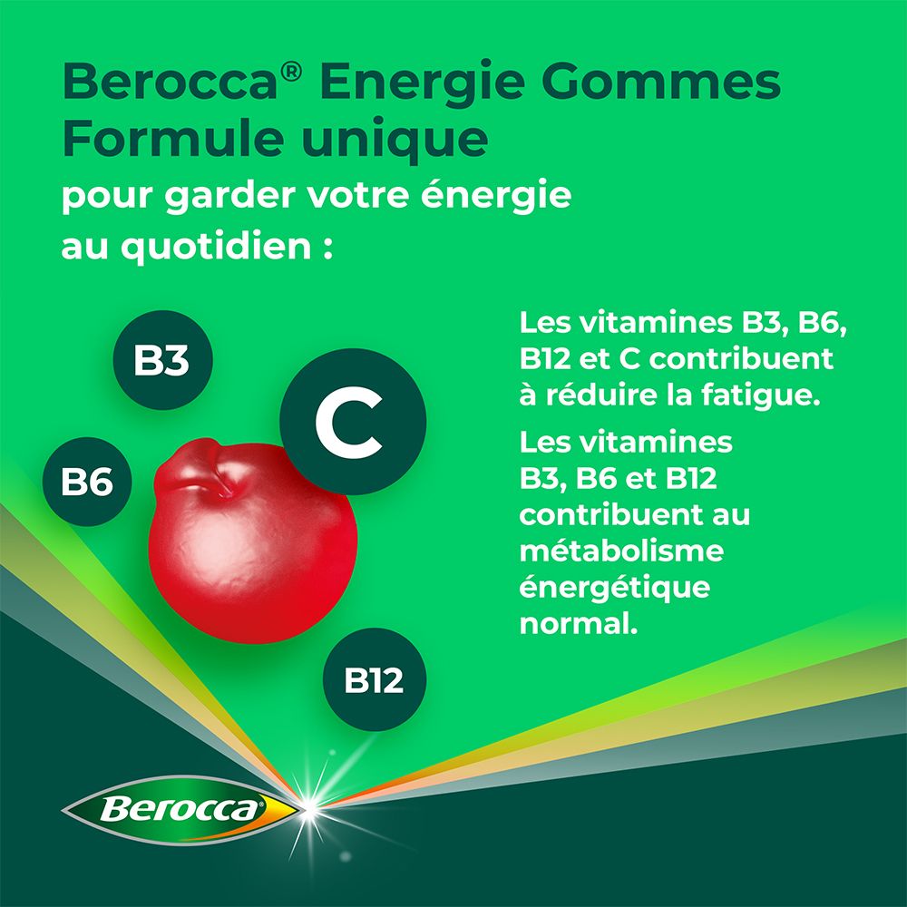 Berocca® Energie gommes  Multivitamines Réduction de la fatigue, vous aide à retrouver votre énergie au quotidien