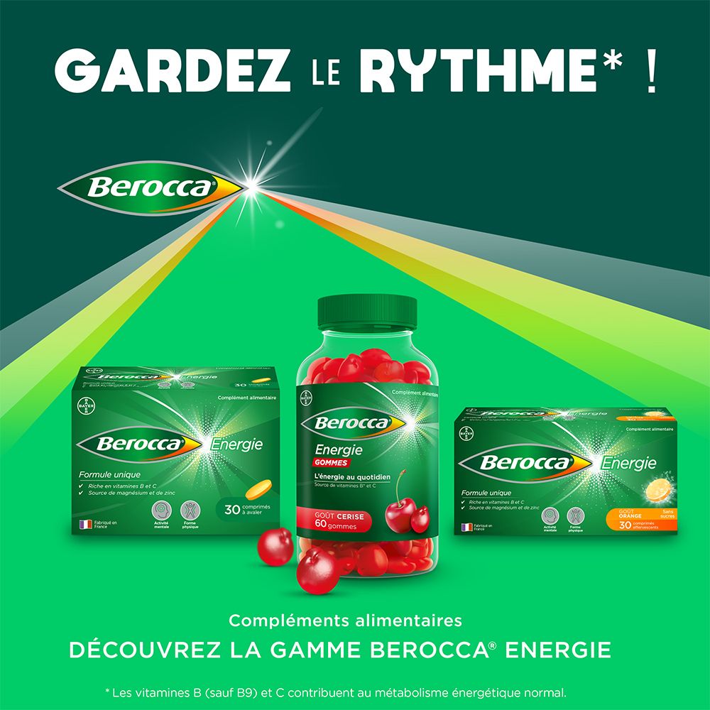 Berocca® Energie gommes  Multivitamines Réduction de la fatigue, vous aide à retrouver votre énergie au quotidien