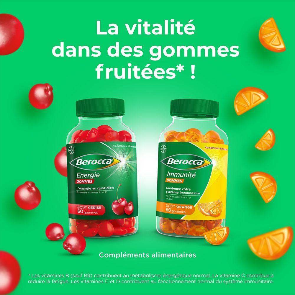 Berocca® Energie gommes  Multivitamines Réduction de la fatigue, vous aide à retrouver votre énergie au quotidien