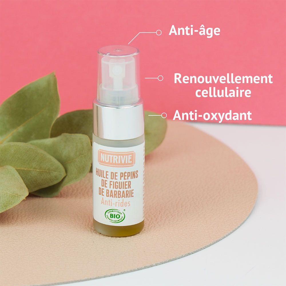 Huile de pépins de figuier de Barbarie Bio Nutrivie, anti-âge, renouvellement cellulaire, antioxydant.