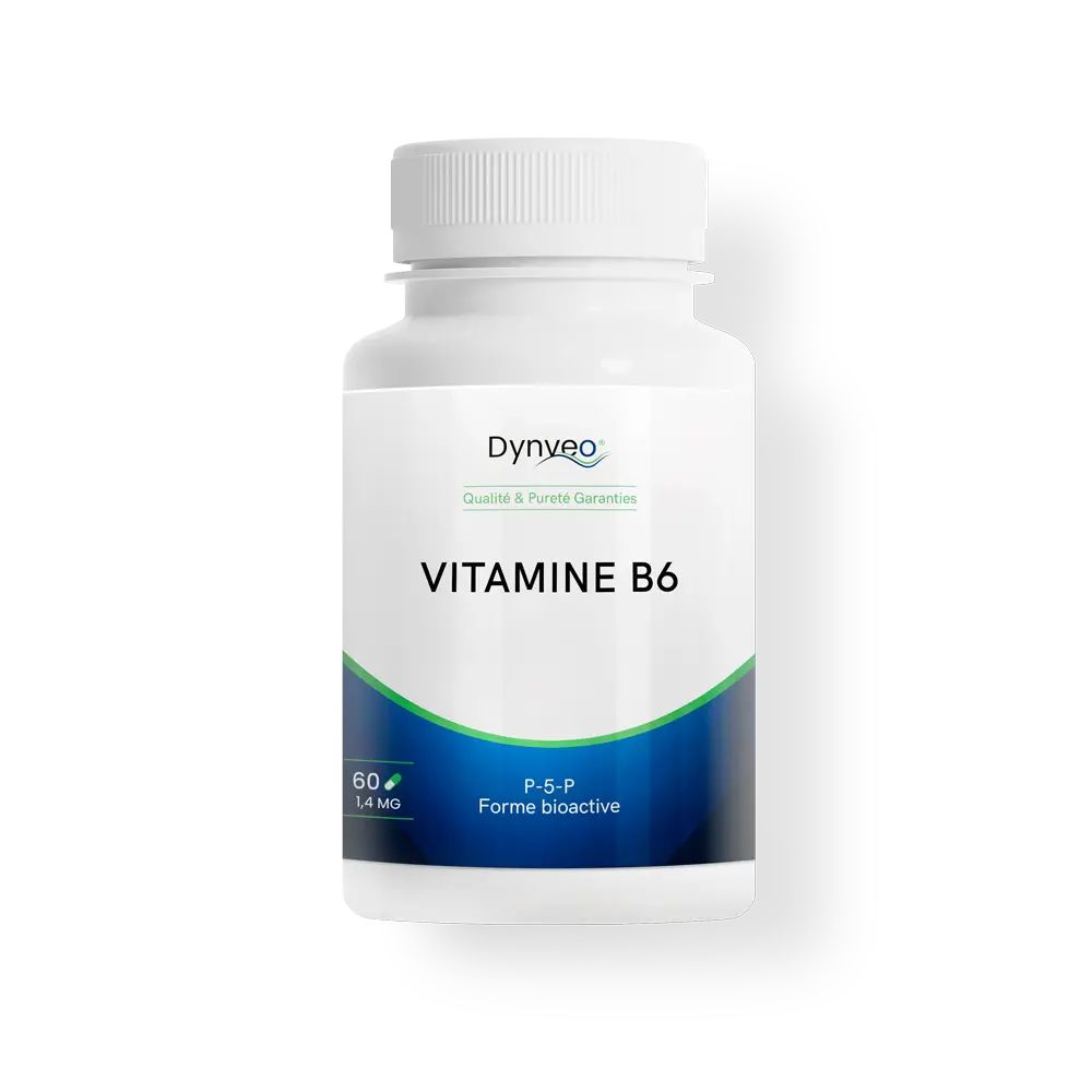 Flacon blanc Dynveo Vitamine B6 (P-5-P), 60 gélules, 1,4 mg.