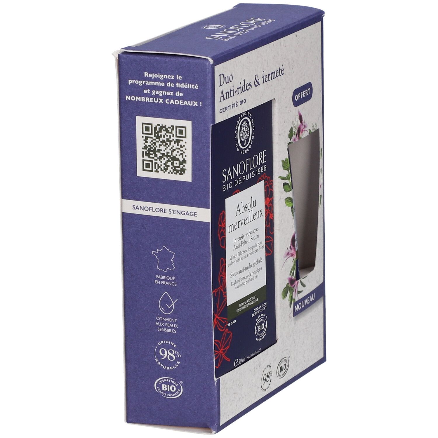Sanoflore Coffret duo anti-rides et fermeté Sérum anti-rides Absolu merveilleux certifié Bio 30ml + Crème merveilleuse riche liftante certifiée Bio 15ml offerte