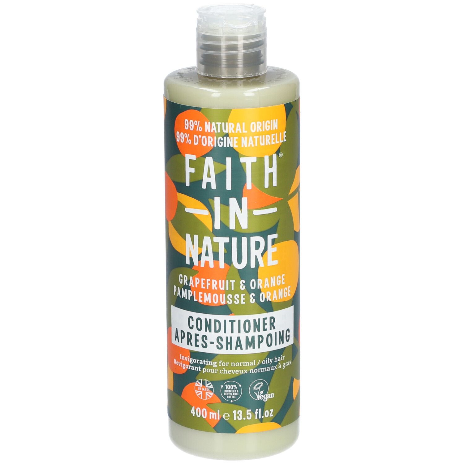 Bouteille FAITH IN NATURE Après-Shampoing Pamplemousse & Orange, 400ml.