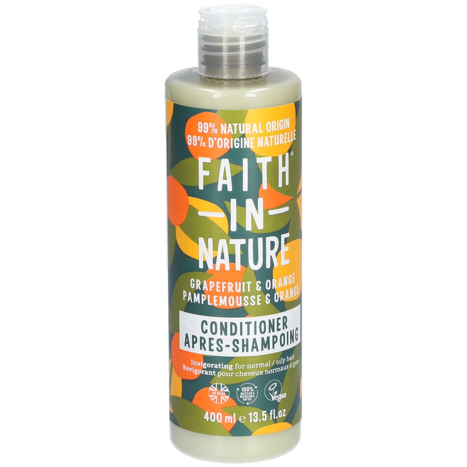 Bouteille FAITH IN NATURE Après-Shampoing Pamplemousse & Orange, 400ml.