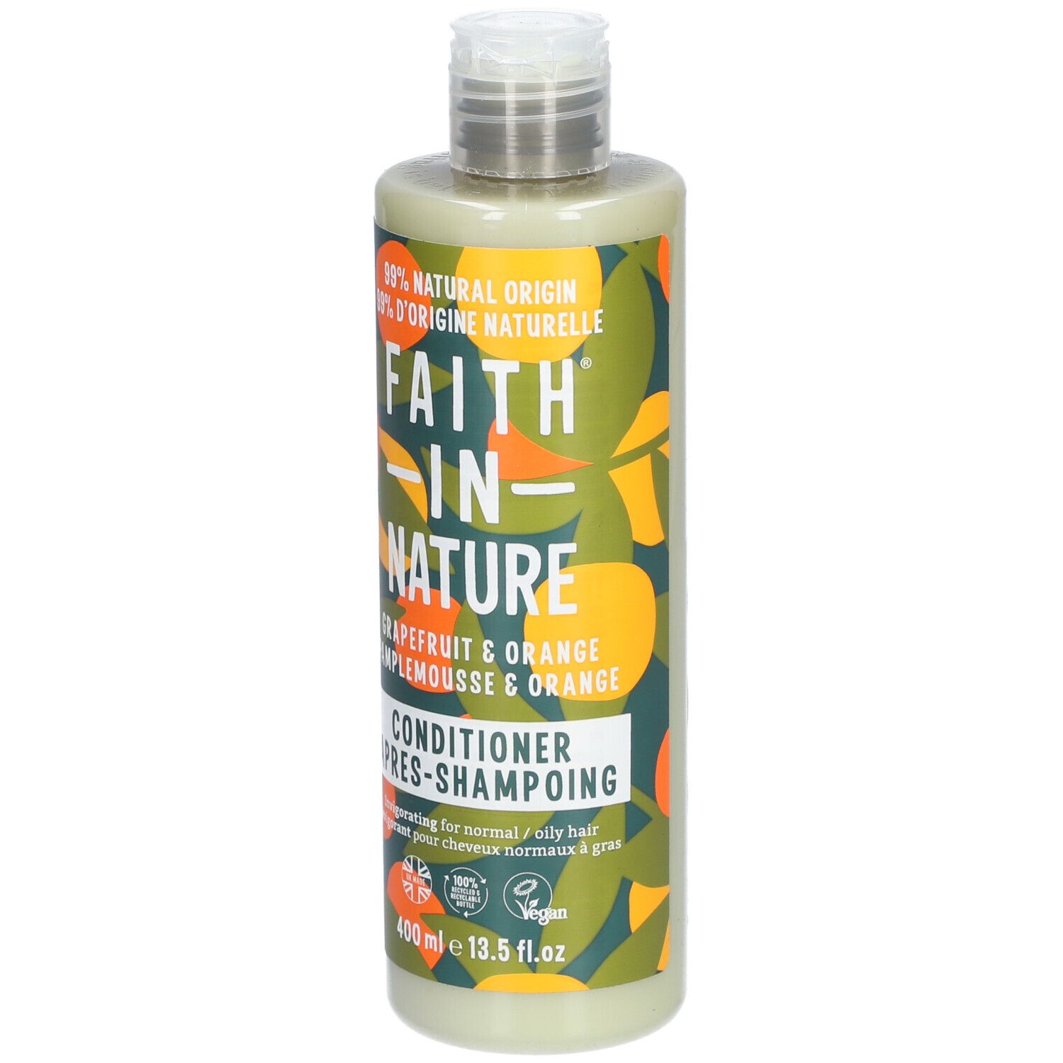 Bouteille FAITH IN NATURE Après-Shampoing Pamplemousse & Orange, 400ml.