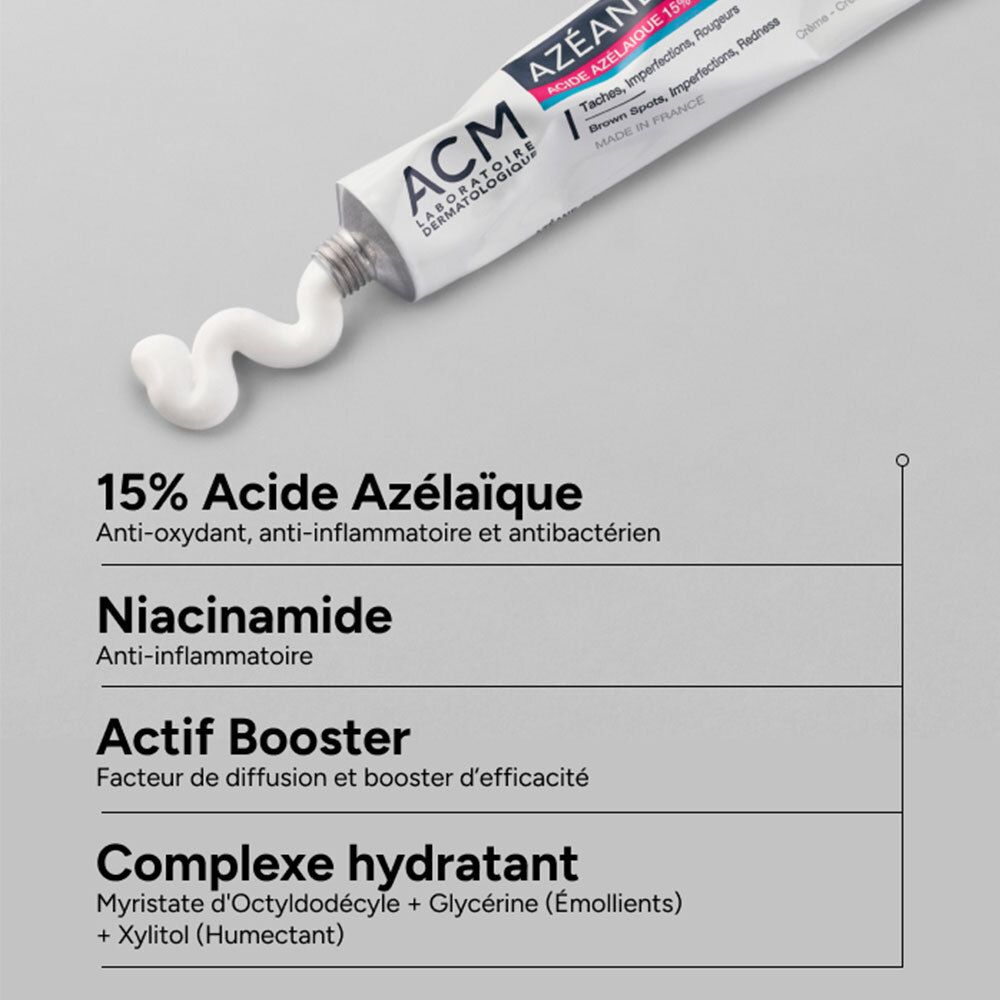 Crème ACM Azeane : 15% Acide Azélaïque, Niacinamide, Actif Booster, Complexe Hydratant.