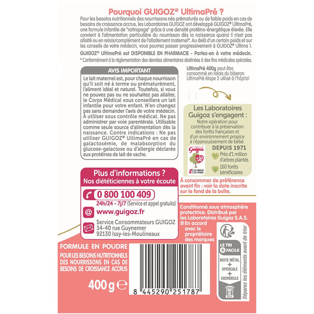 GUIGOZ ULTIMA PRÉ - Denrée alimentaire destinée à des fins médicales spéciales.  - bt 400