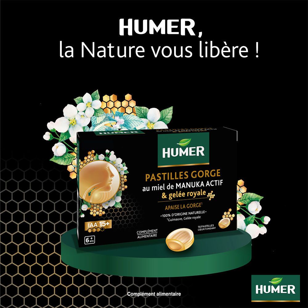 Humer: La nature libère votre gorge ! Pastilles au miel de Manuka & gelée royale.