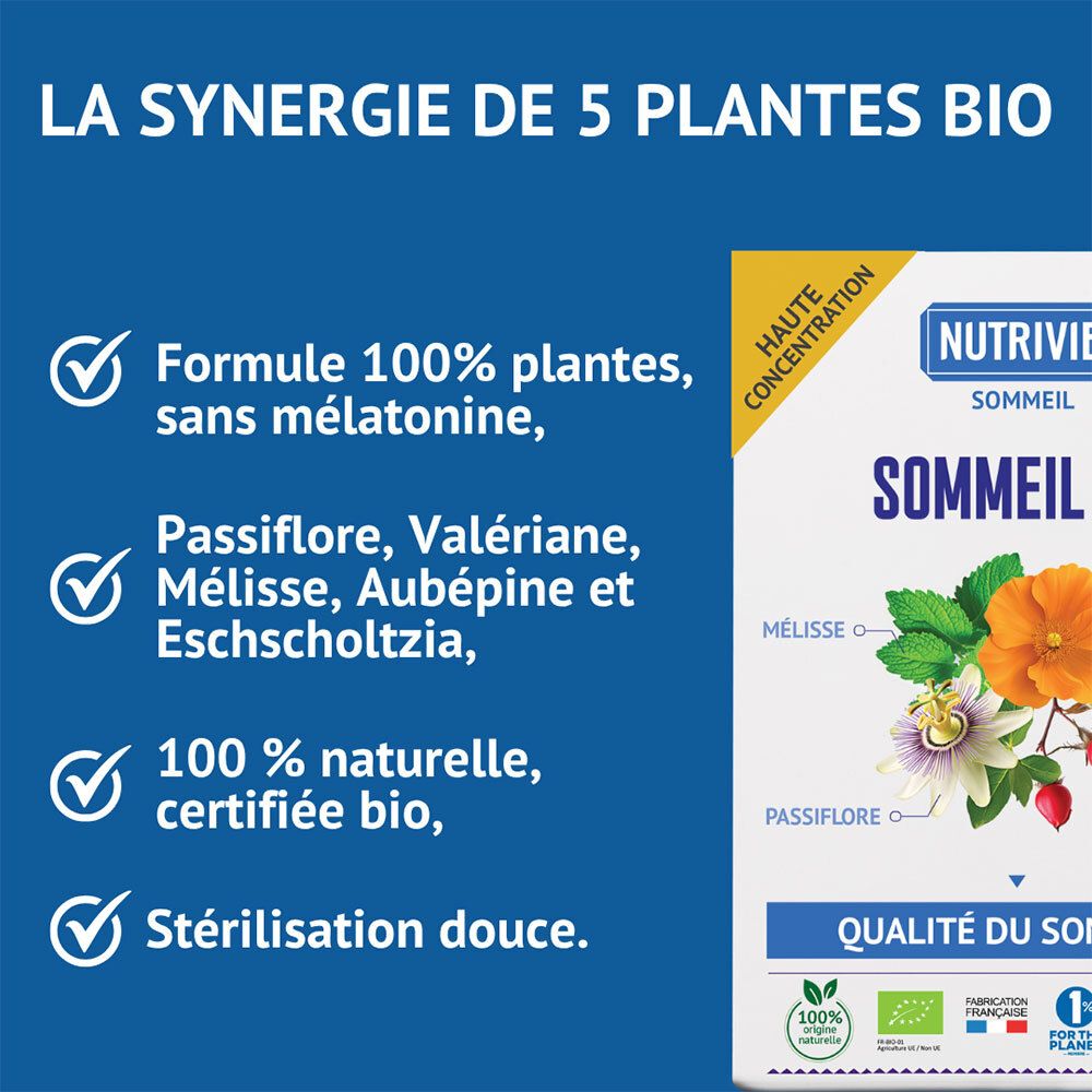 NUTRIVIE SOMMEIL BIO AMP 20: Liste des ingrédients bio et bénéfices, sans mélatonine.