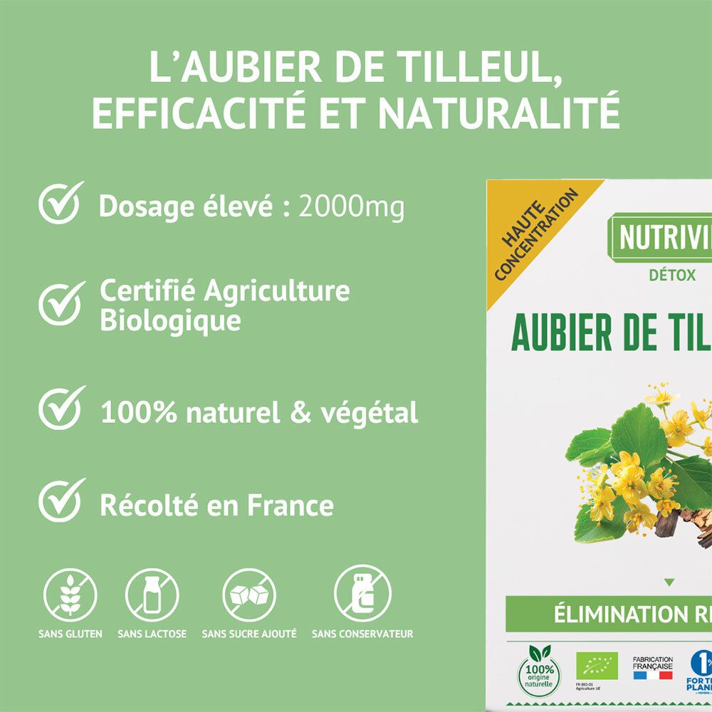 Nutrivie Aubier de Tilleul Bio: Boîte de 20 ampoules, informations détaillées sur le produit.