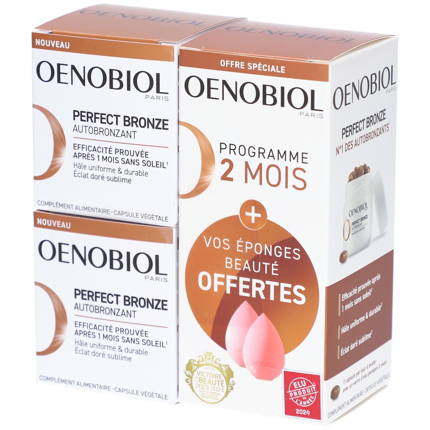 OENOBIOL - COFFRET PERFECT BRONZE Autobronzant - Formule efficace dès le 1er mois sans soleil - Programme 2 mois - Concentration de 5 pigments 100% d'origine végétale - Complément alimentaire à base de plantes lutéine, zeaxathine et cuivre