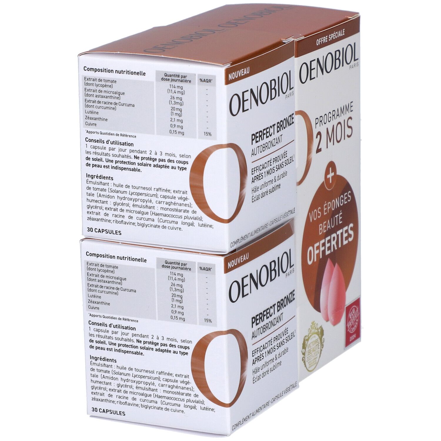 OENOBIOL - COFFRET PERFECT BRONZE Autobronzant - Formule efficace dès le 1er mois sans soleil - Programme 2 mois - Concentration de 5 pigments 100% d'origine végétale - Complément alimentaire à base de plantes lutéine, zeaxathine et cuivre