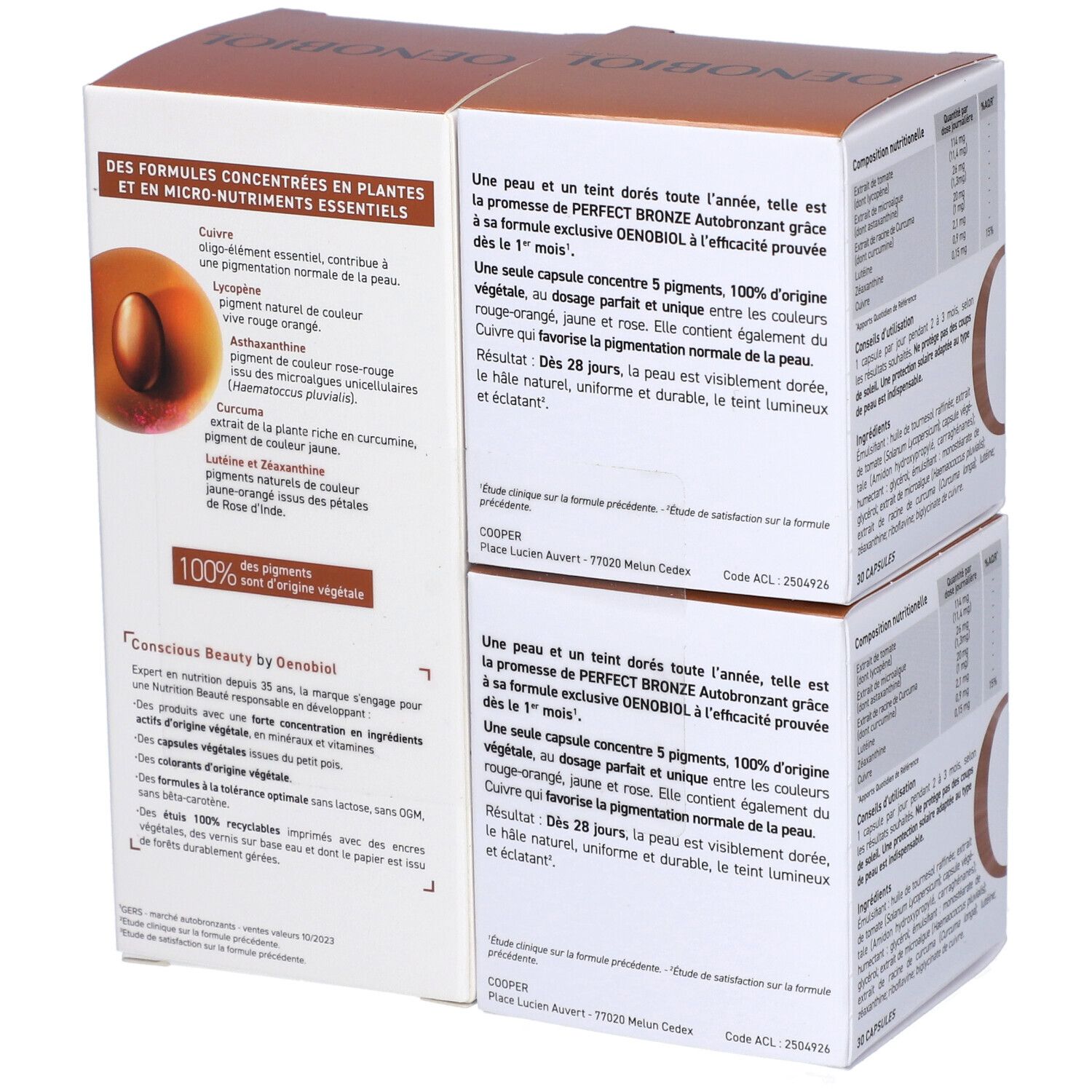 OENOBIOL - COFFRET PERFECT BRONZE Autobronzant - Formule efficace dès le 1er mois sans soleil - Programme 2 mois - Concentration de 5 pigments 100% d'origine végétale - Complément alimentaire à base de plantes lutéine, zeaxathine et cuivre