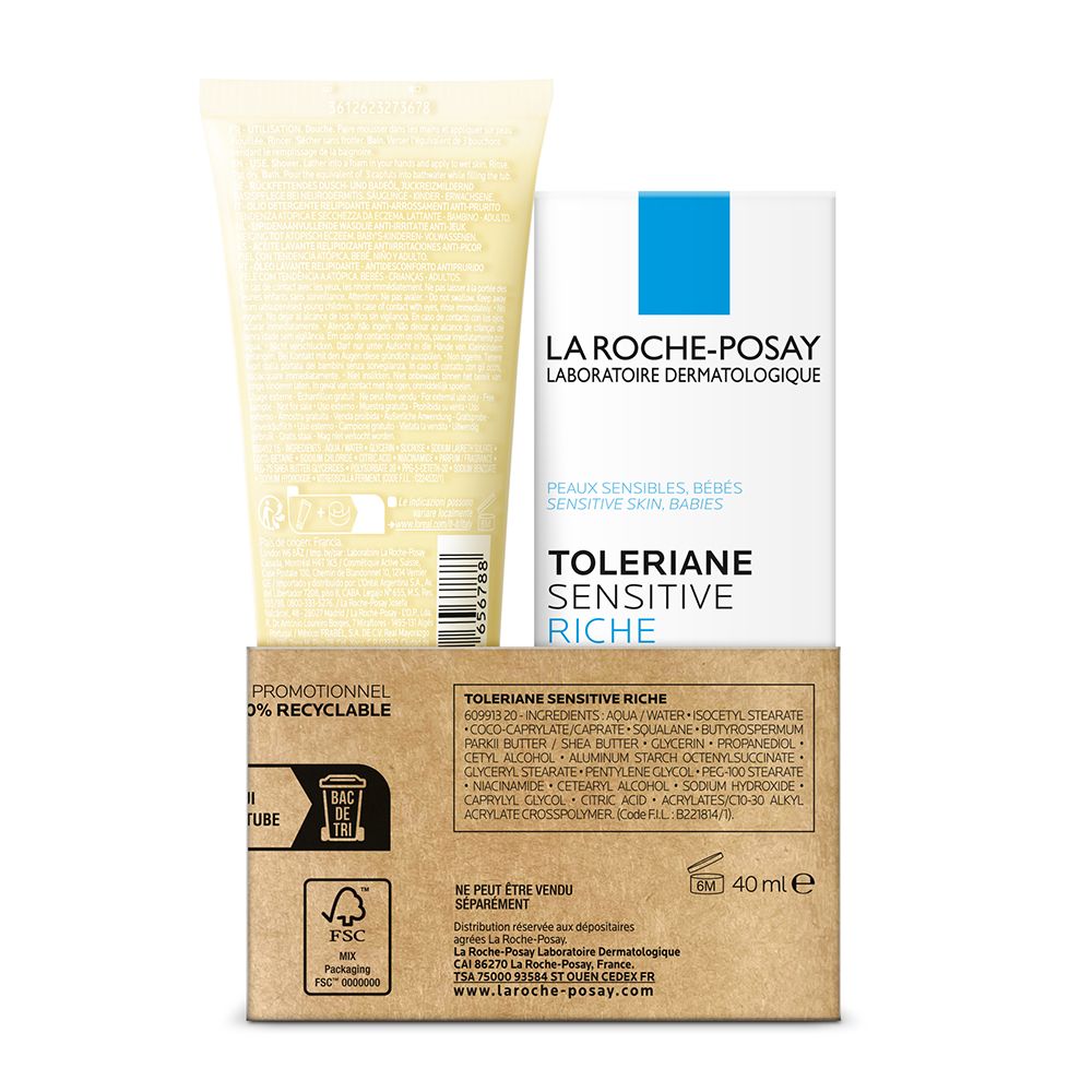 LA ROCHE POSAY TOLERIANE SENSITIVE Riche Soin Hydratant + LIPIKAR AP+ Huile Lavante