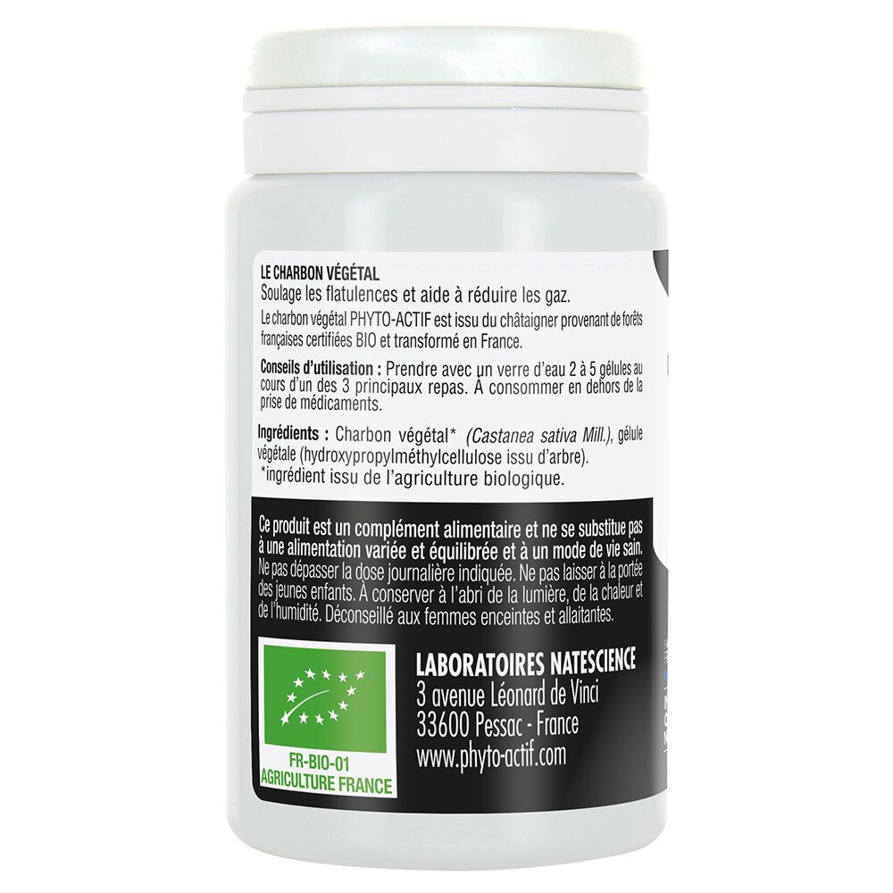 Dos du pilulier. Texte: Ingrédients, conseils d'utilisation, informations fabricant et label bio.