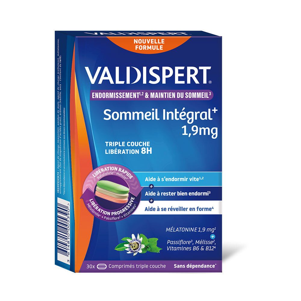 VALDISPERT Sommeil Intégral+ boîte de 30 comprimés, double libération.