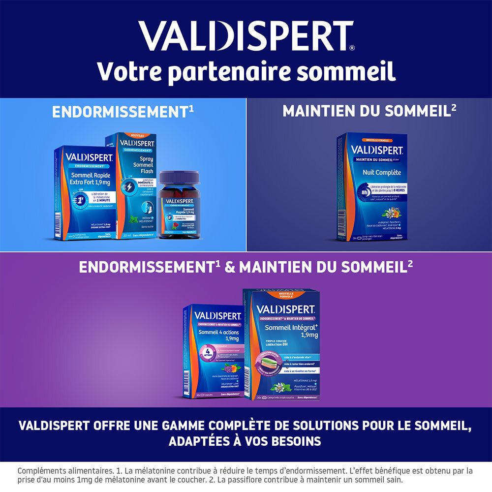 VALDISPERT : Vue d'ensemble des produits pour le sommeil, endormissement et maintien.