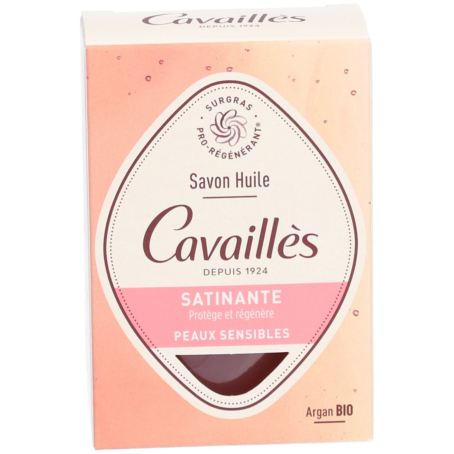 Boîte en carton, vue de face. Marque Cavaillès, nom du produit "Satinante".