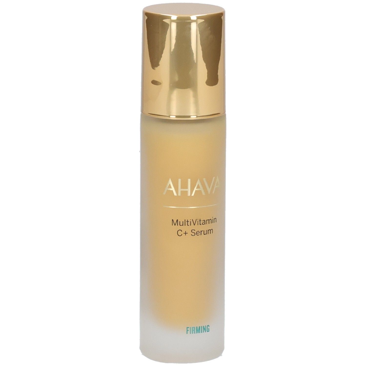 Sérum Ahava Multivitamine C+. Flacon et emballage. Inscriptions: AHAVA, Multivitamin C+ Serum, Firming.