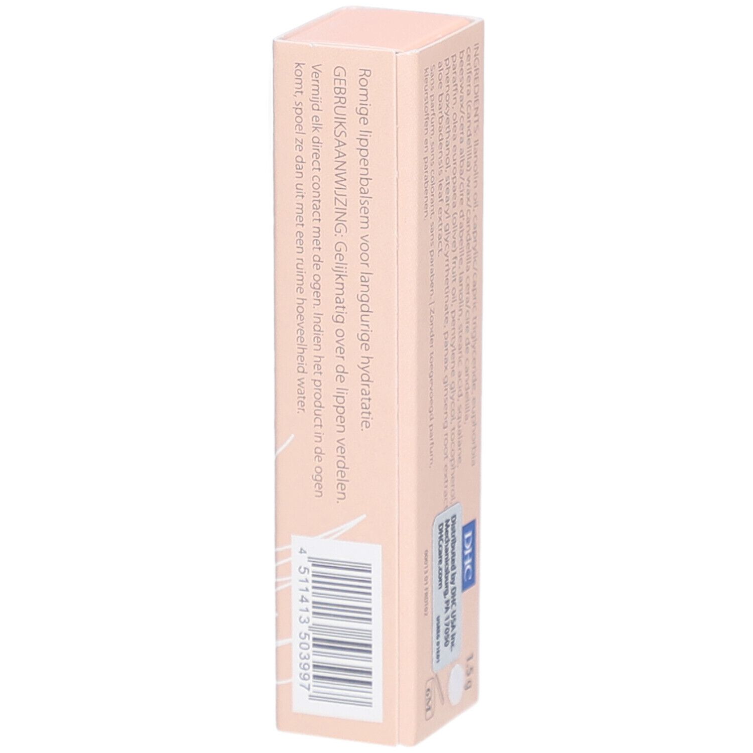 Emballage DHC Lip Cream. Contient des instructions en néerlandais et un code-barres.