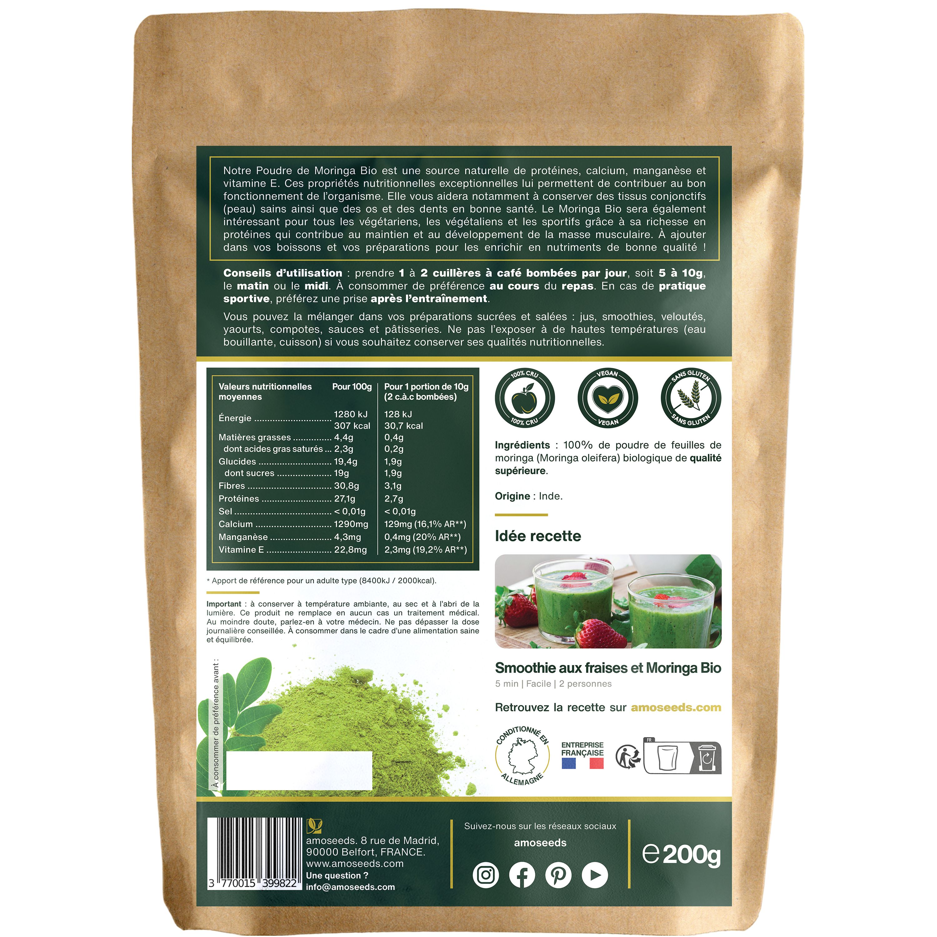 amoseeds POUDRE DE MORINGA BIO