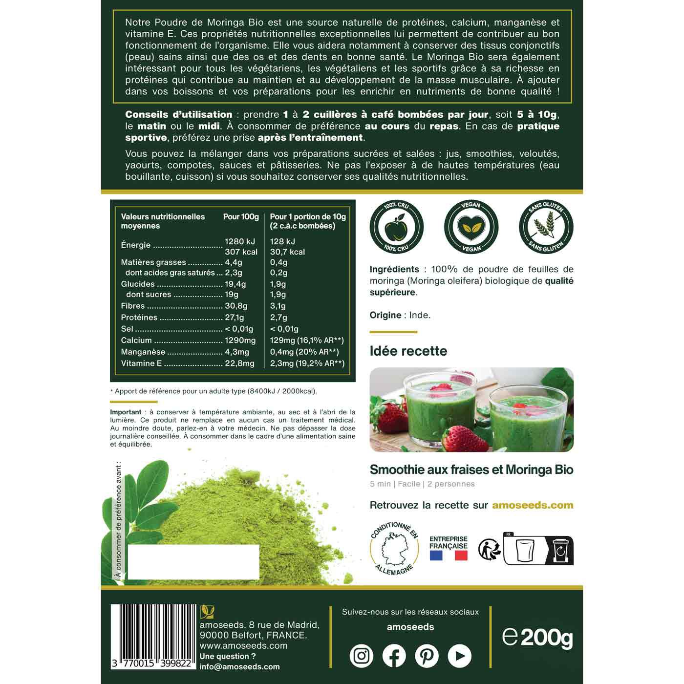 amoseeds POUDRE DE MORINGA BIO