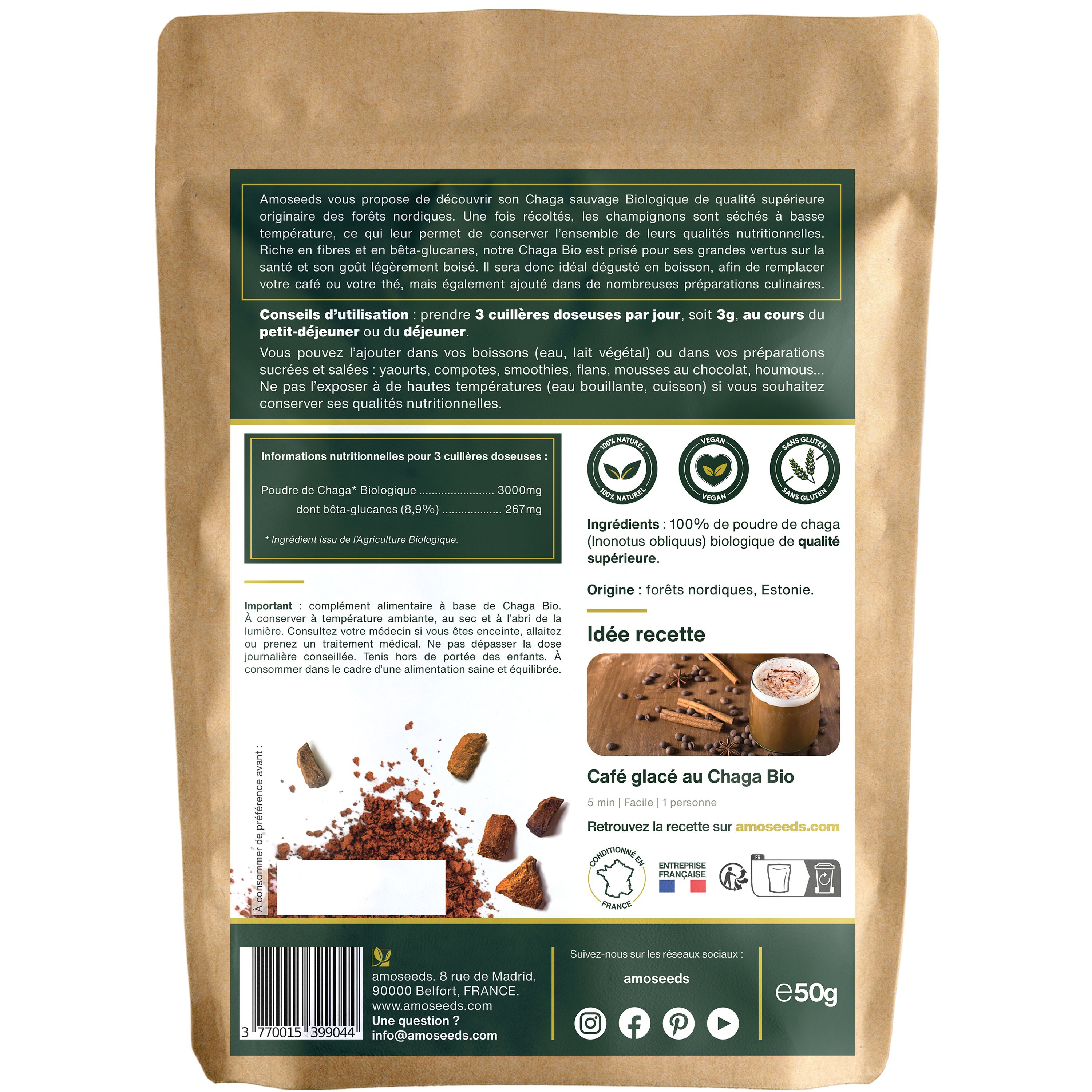 amoseeds POUDRE DE CHAGA BIO