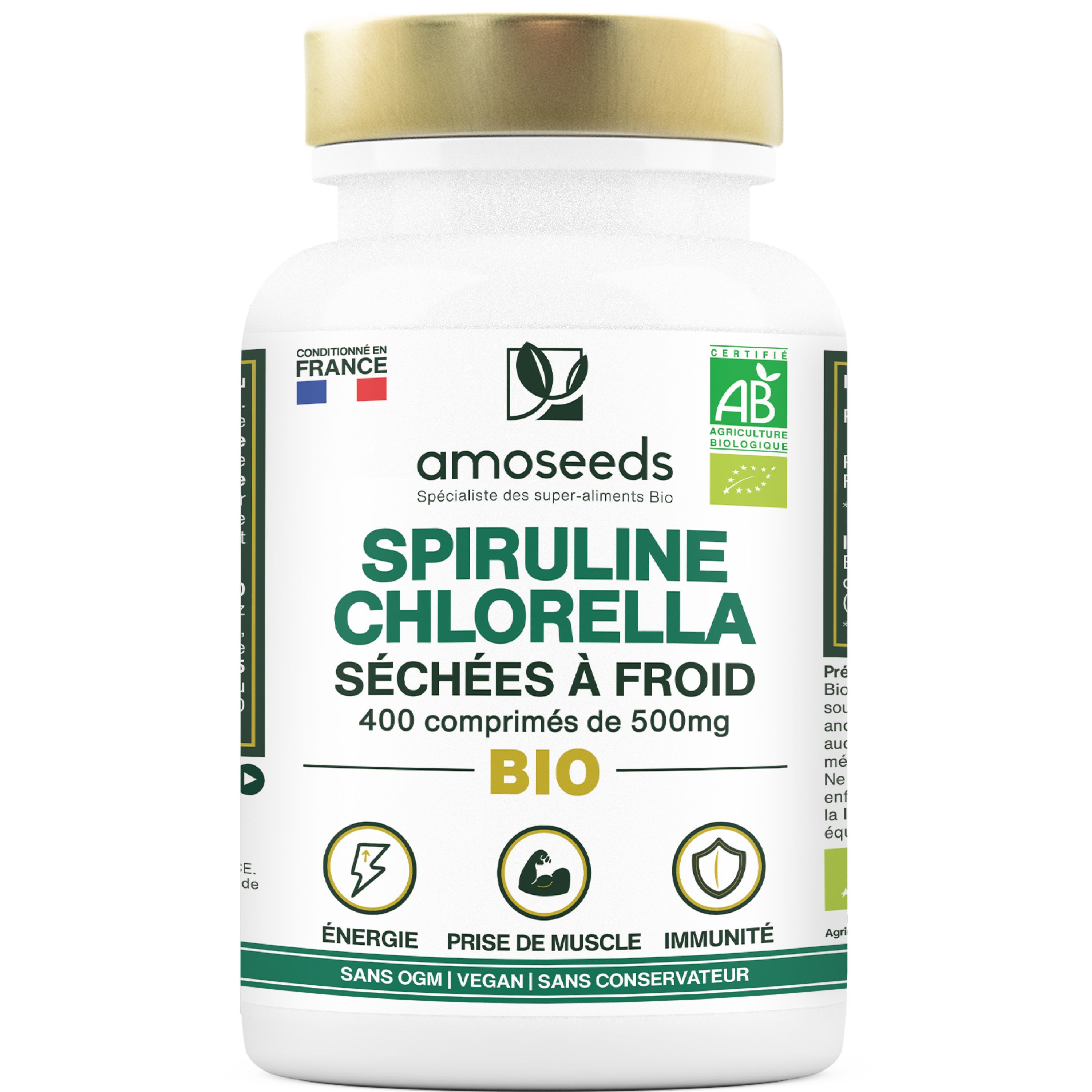 amoseeds MIX SPIRULINE ET CHLORELLA BIO, 17% PHYCOCYANINE